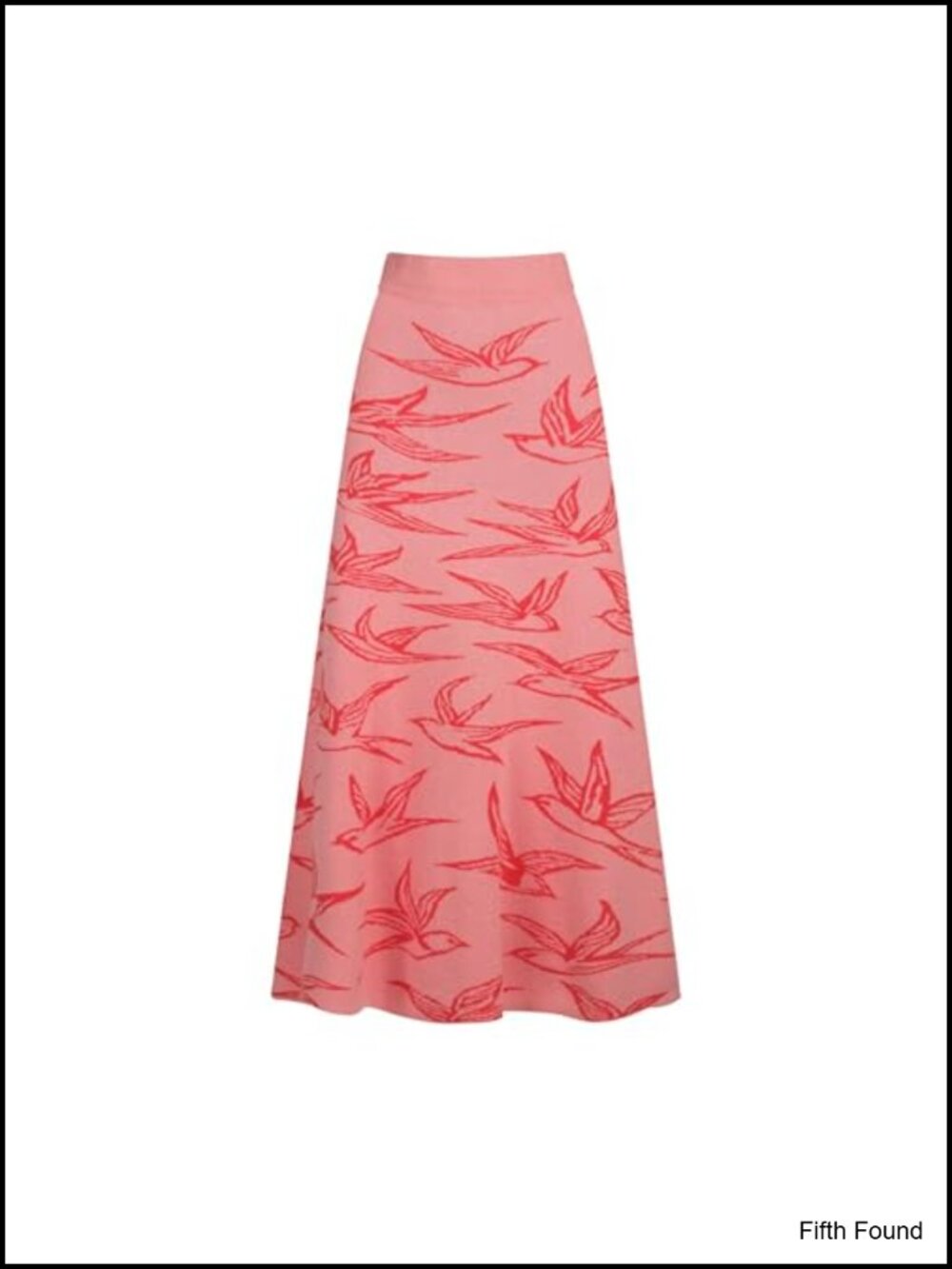 Knitted Midi Skirt 100% Cotton High Waist A Line Retro Birds Pattern